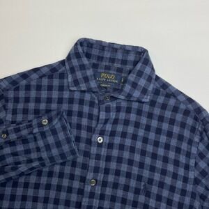 Polo Ralph Lauren Double Faced Flannel Shirt Men's Small Blue Check Classic Pony